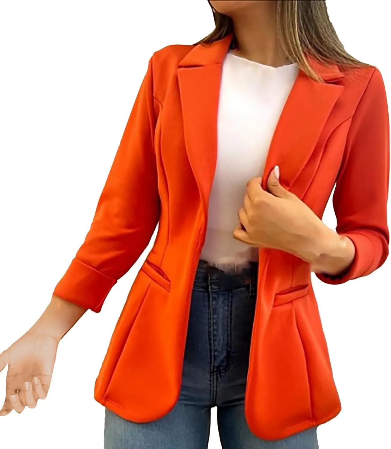 Blazer for Women Lapel 3/4 Sleeve Pocket Elegant Temperament Casual Business Comfortable Simple Stylish Suit Jackets