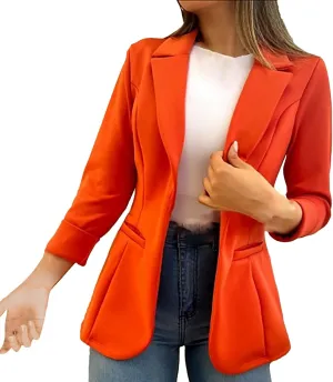 Blazer for Women Lapel 3/4 Sleeve Pocket Elegant Temperament Casual Business Comfortable Simple Stylish Suit Jackets