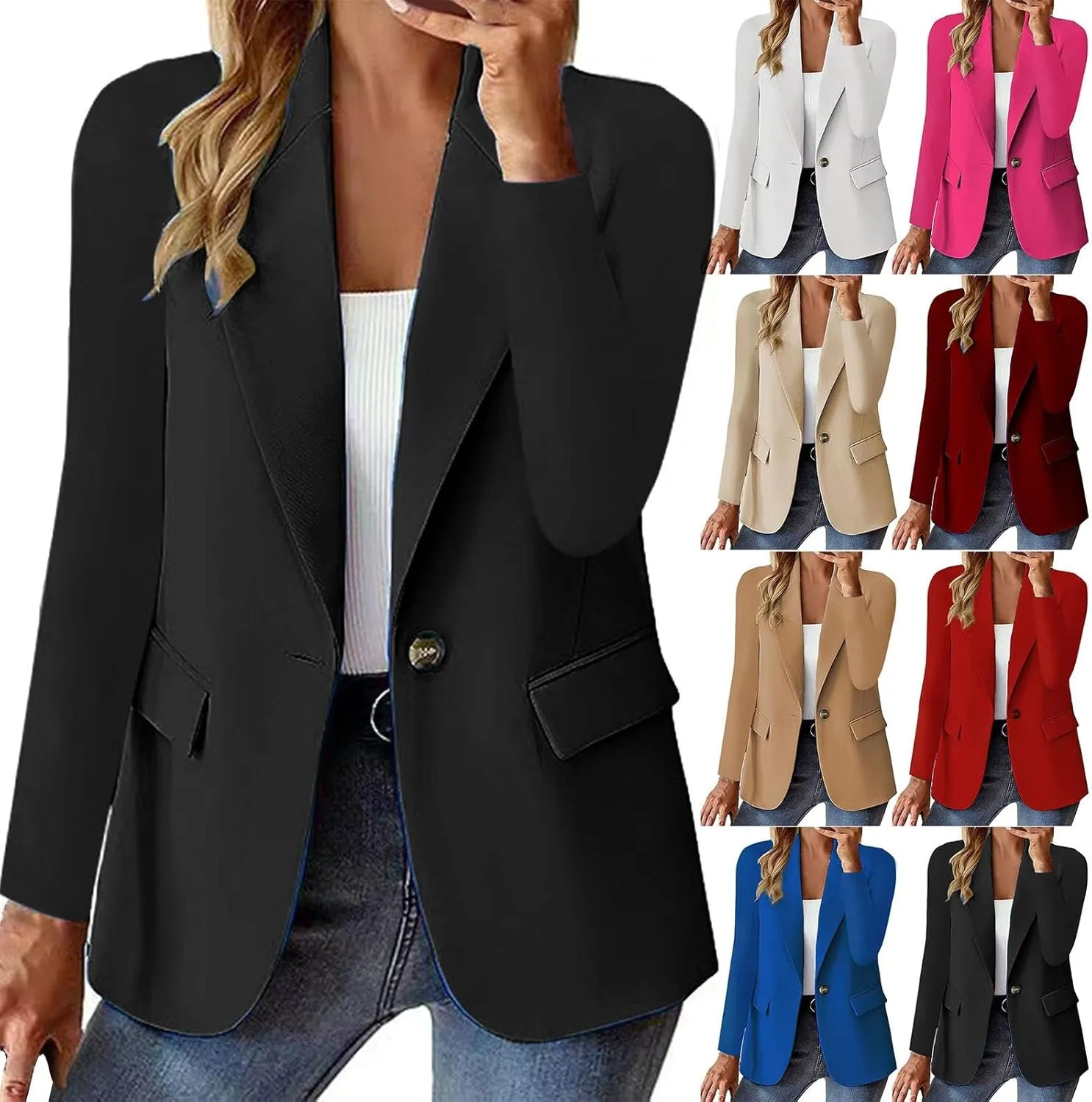Bussiness Blazers for Women 2025 Lightweight Long Sleeves Single Button Office Blazer Jacket Open Front Cardigans
