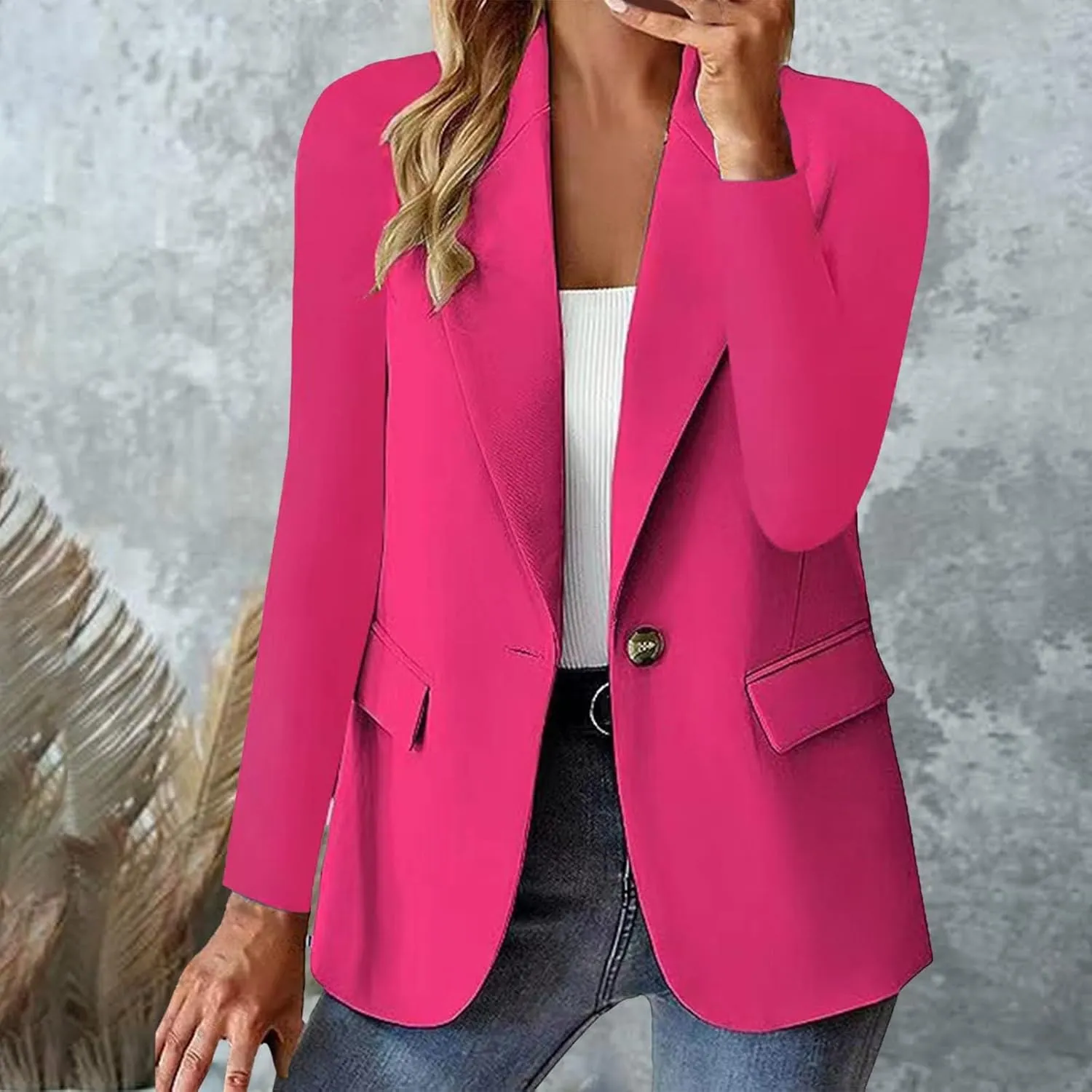 Bussiness Blazers for Women 2025 Lightweight Long Sleeves Single Button Office Blazer Jacket Open Front Cardigans