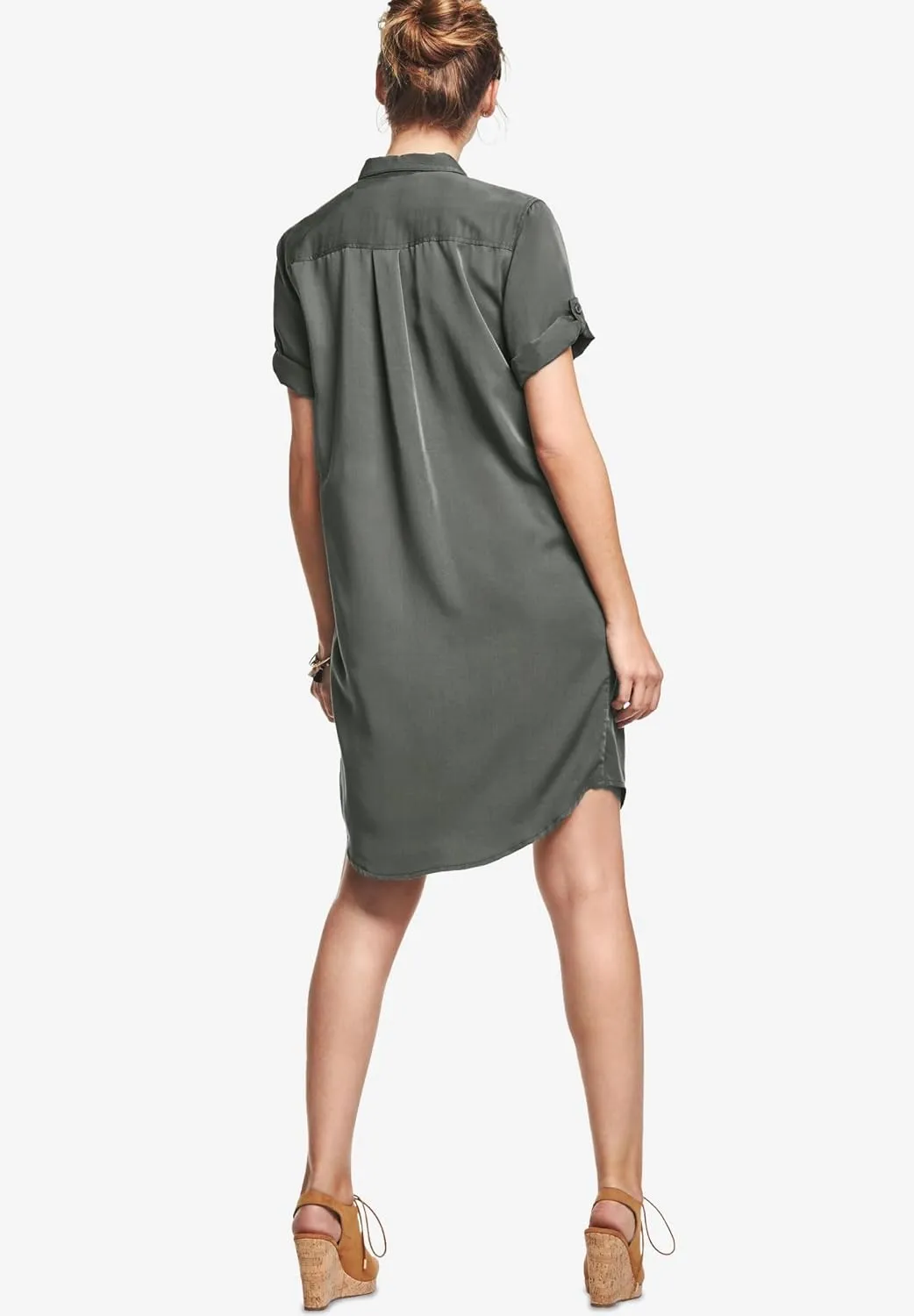 ellos Plus Size Button Front Linen Shirtdress
