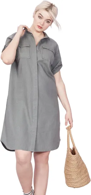 ellos Plus Size Button Front Linen Shirtdress