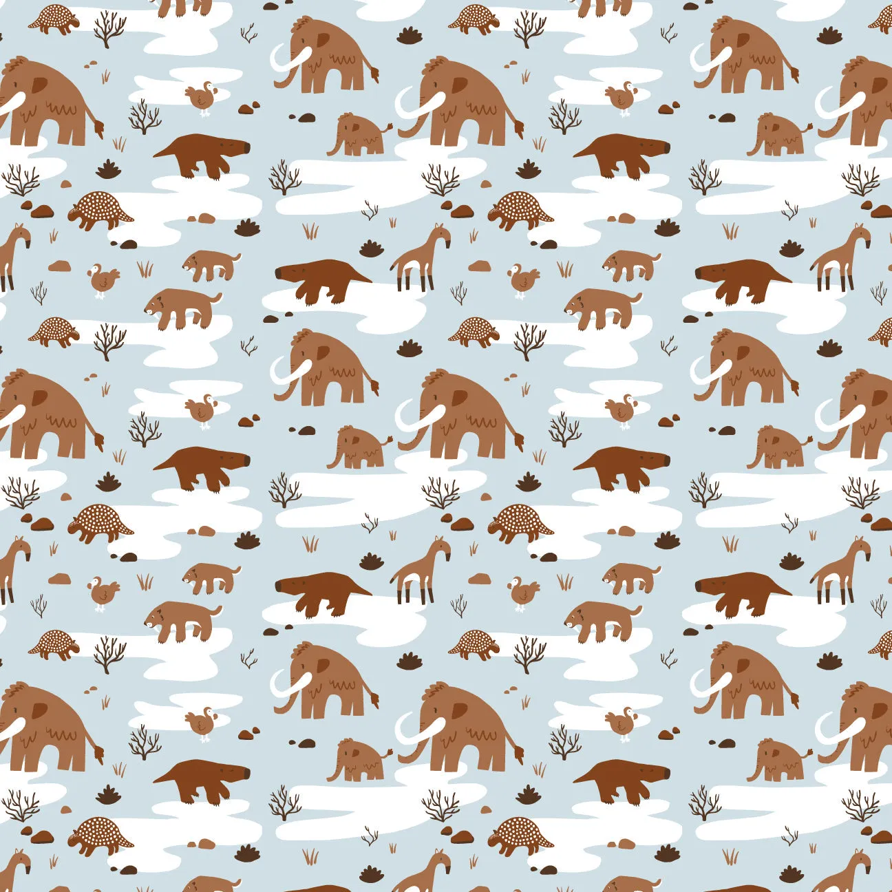 Footed Romper - Ice Age Animals Pale Blue