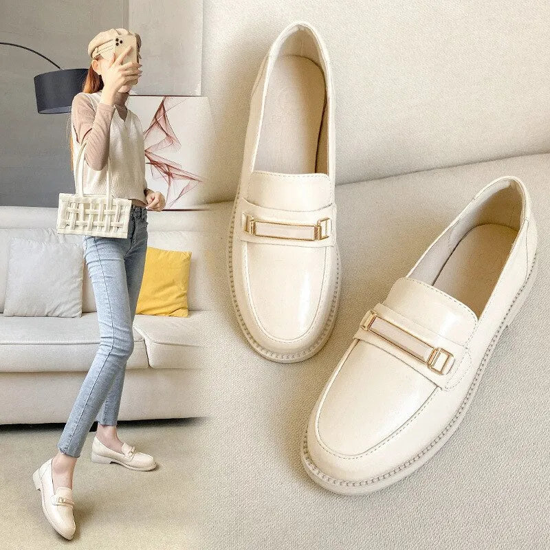 Hnzxzm Spring Autumn Shoes Women Flats Elegant Ladies Brand Shoes Soft Leather Loafers Fashion Woman Footwear Slip-on A3155