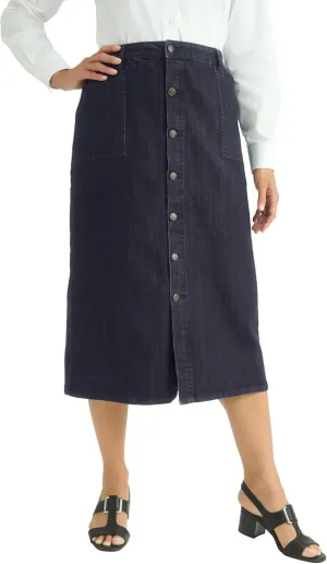Jessica London Women's Plus Size True Fit Button-Front Midi Skirt
