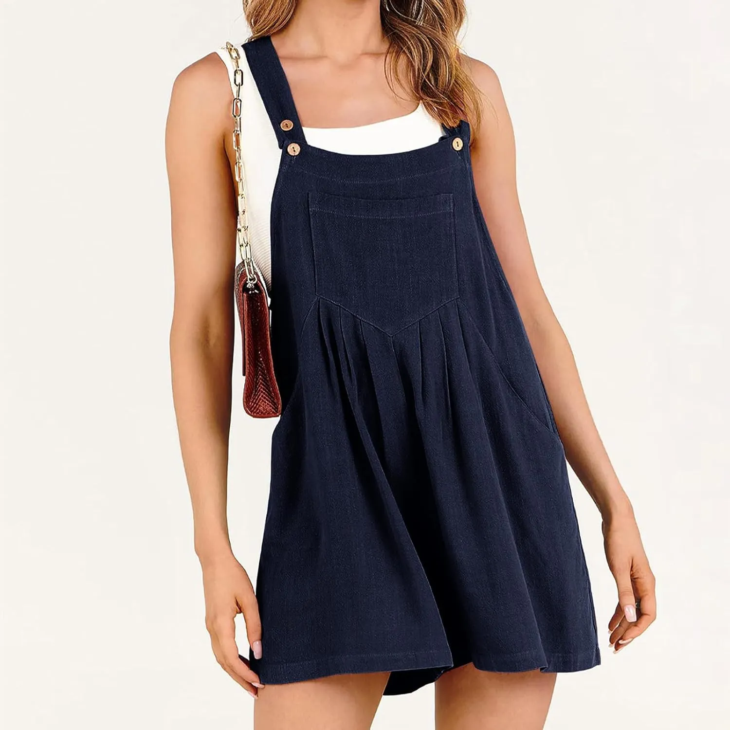 JOAU Women's Short Bib Overalls Summer Casual Adjustable Strap Loose Cotton Linen Sleeveless Jumpsuit Rompers with Pockets