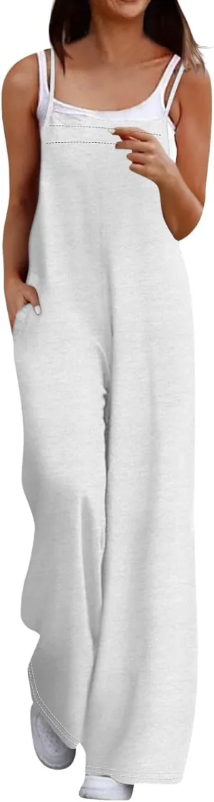 Jumpsuits for Women Casual Summer Wide Leg Overalls Boho Floral Rompers with Pockets One Piece Beach Vacation Outfits