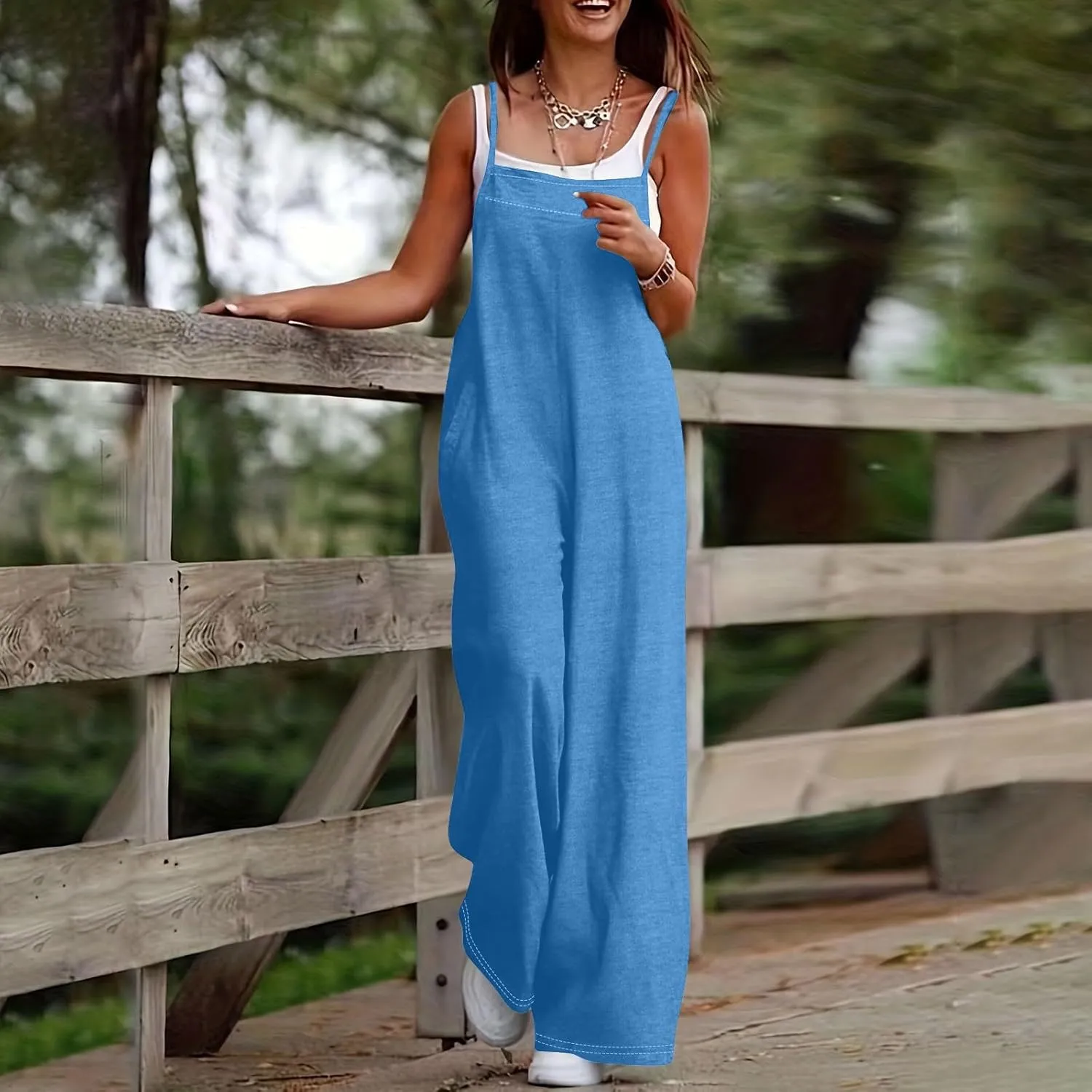 Jumpsuits for Women Casual Summer Wide Leg Overalls Boho Floral Rompers with Pockets One Piece Beach Vacation Outfits