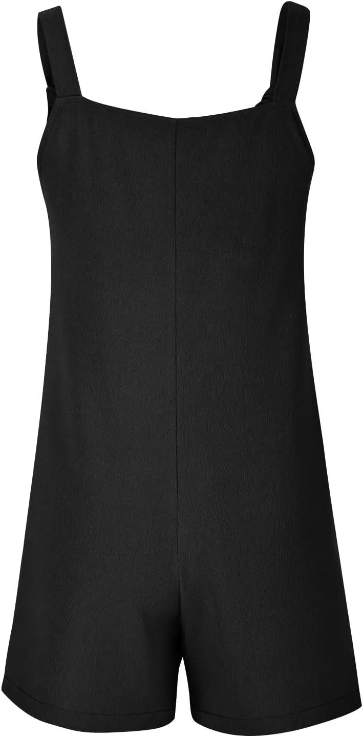 Jumpsuits for Women Linen Shorts Jumpsuits Summer Casual Sleeveless Romper Loose Adjustable Overalls with Pockets