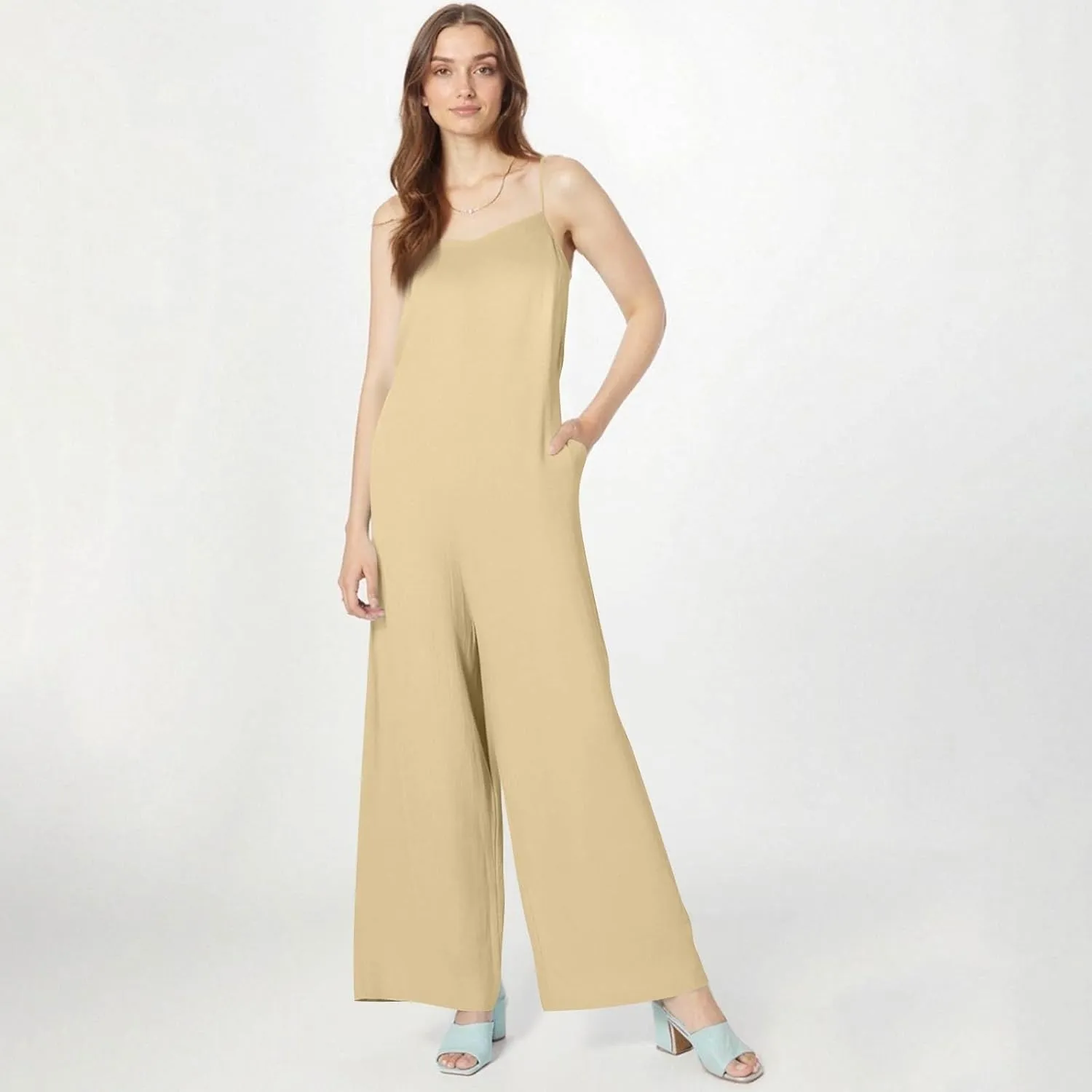 Linen Jumpsuits for Women Adjustable Strap Maternity Jumpsuit Baggy Lightweight Wide Leg One Piece Jumpsuits Pockets