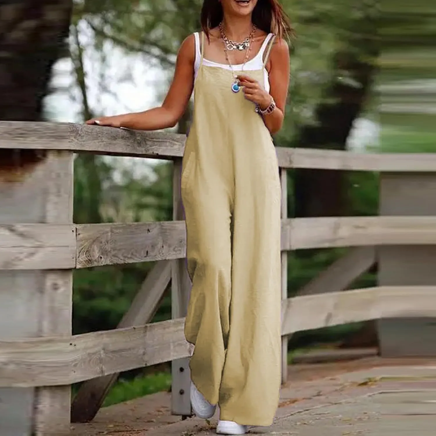 Linen Jumpsuits for Women Adjustable Strap Maternity Jumpsuit Baggy Lightweight Wide Leg One Piece Jumpsuits Pockets