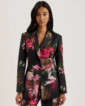 Okuni Printed Single Breasted Tailored Blazer Black
