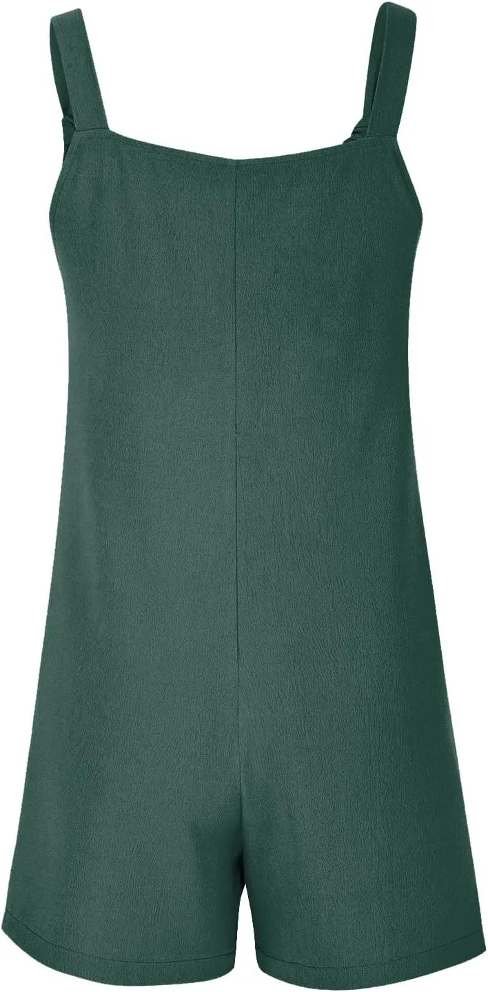 Plus Size Short Rompers for Women Linen Overall Shorts with Pockets Shortalls Adjustable Straps Short Bib Overalls Jumpsuits