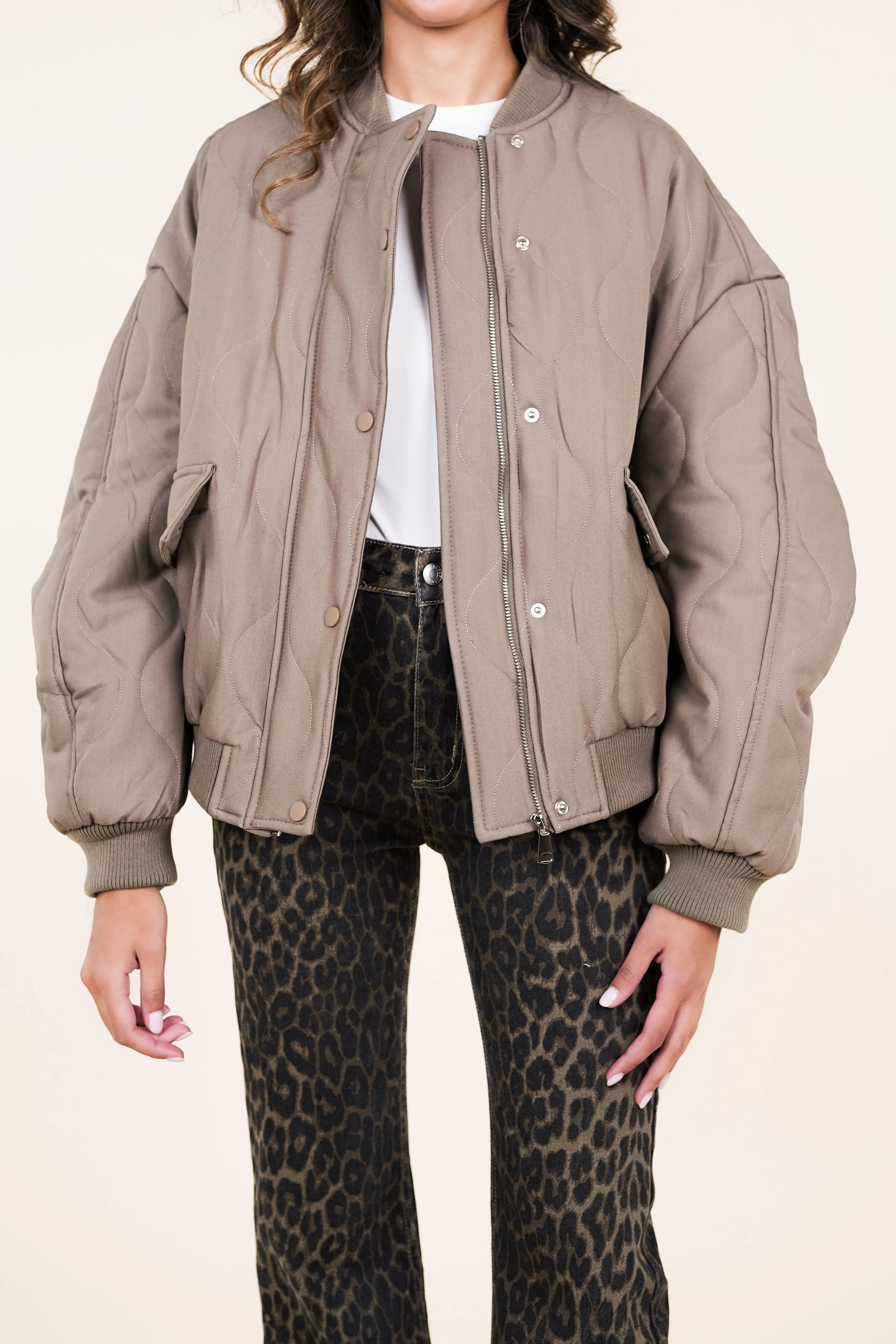 Puffer bomberjacket taupe - Pippa