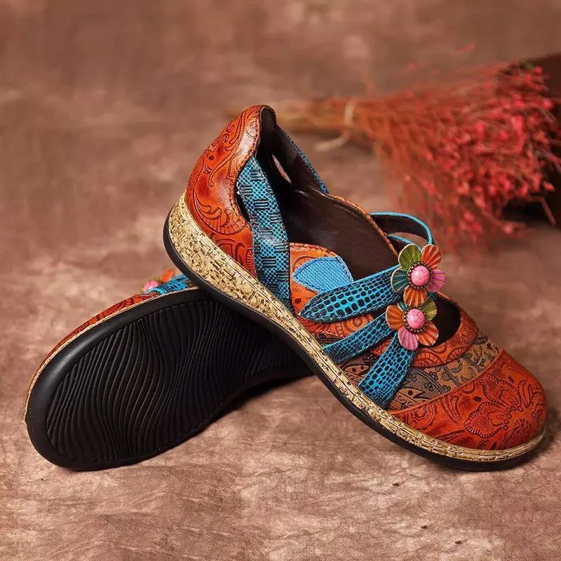 USS Shoes Sther Women's Floral Leather Flat Shoes