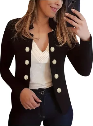 Women Double Breasted Blazer Casual Open Front Blazers Long Sleeve Work Office Suit Blazer