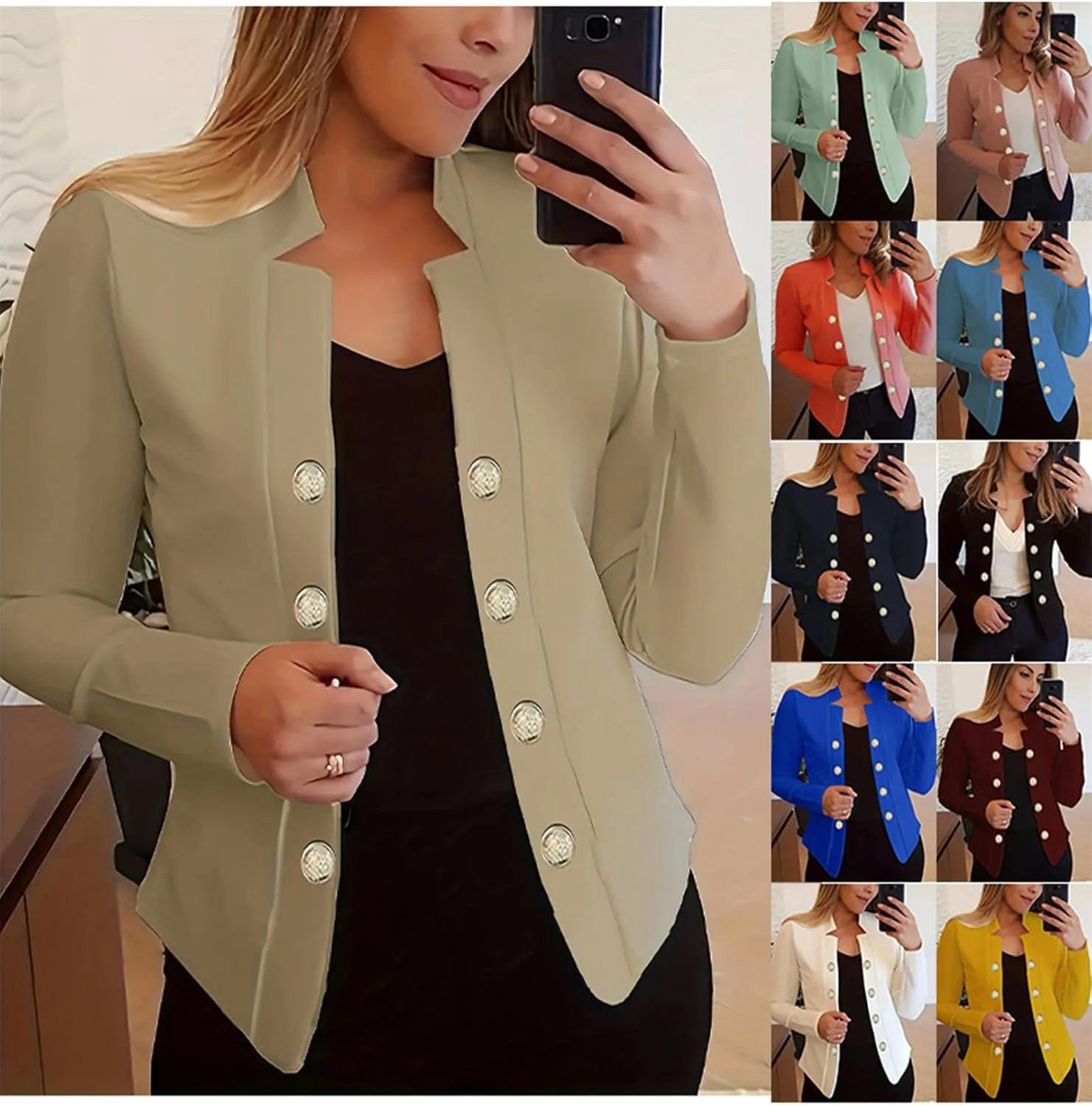 Women Double Breasted Blazer Casual Open Front Blazers Long Sleeve Work Office Suit Blazer
