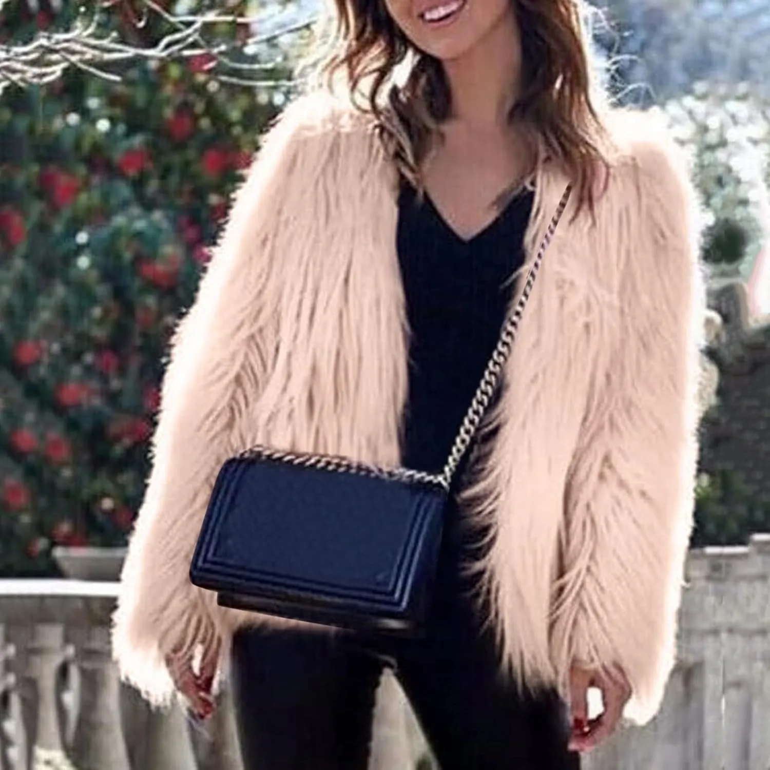 Women's 2024 Winter Coats Fleece Cropped Jacket Long Sleeve Fluffy Warm Coat Short Soft Shaggy Outerwear Fall Cardigan