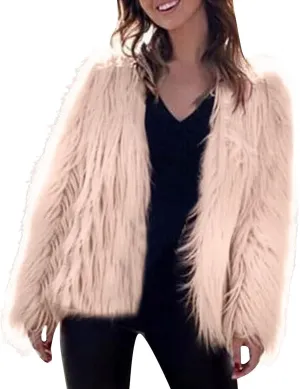 Women's 2024 Winter Coats Fleece Cropped Jacket Long Sleeve Fluffy Warm Coat Short Soft Shaggy Outerwear Fall Cardigan