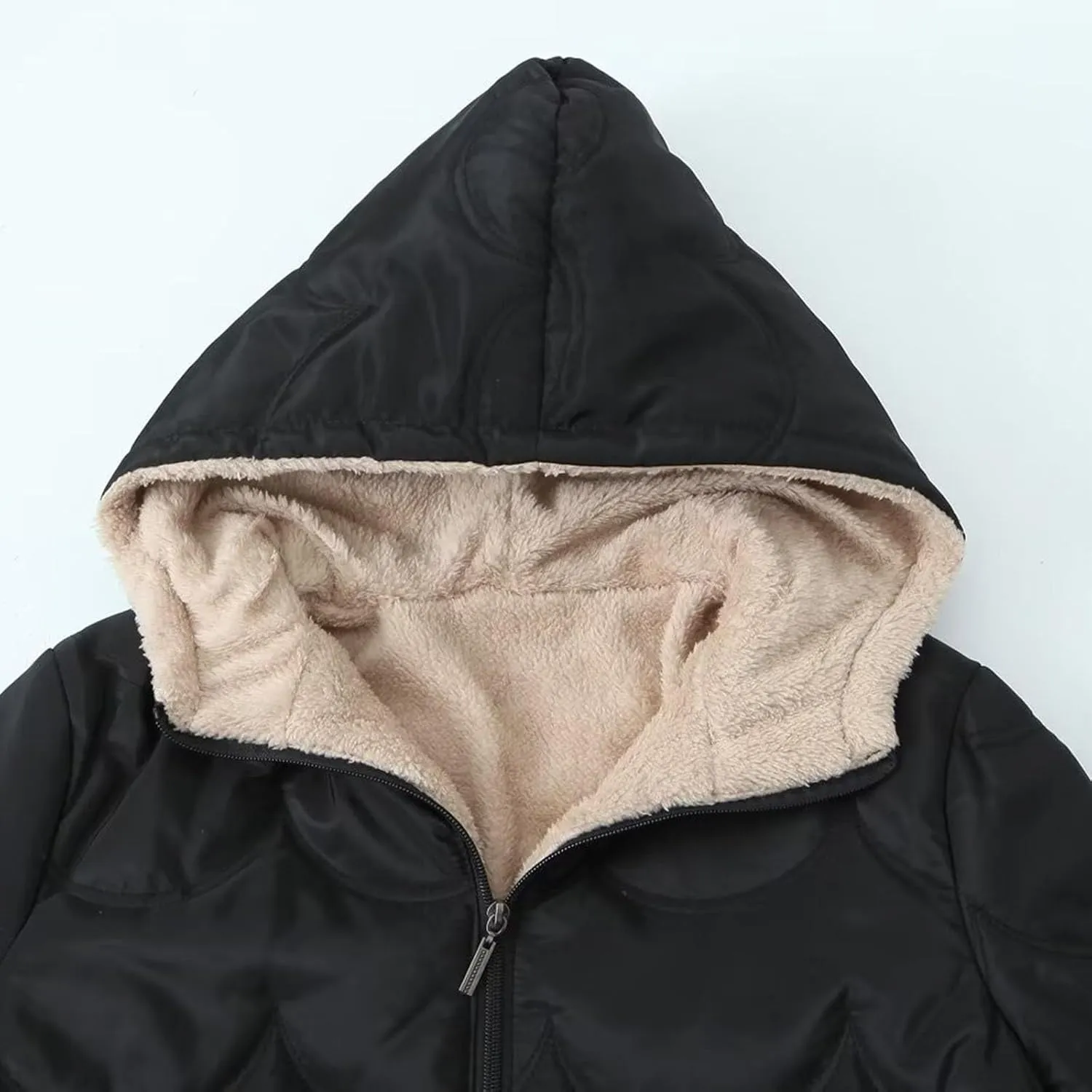 Women's Checked Lamb Velvet Jacket Casual Slim Fit Zipper Solid Color Keep Warm Hooded Long Sleeve Anorak Womens