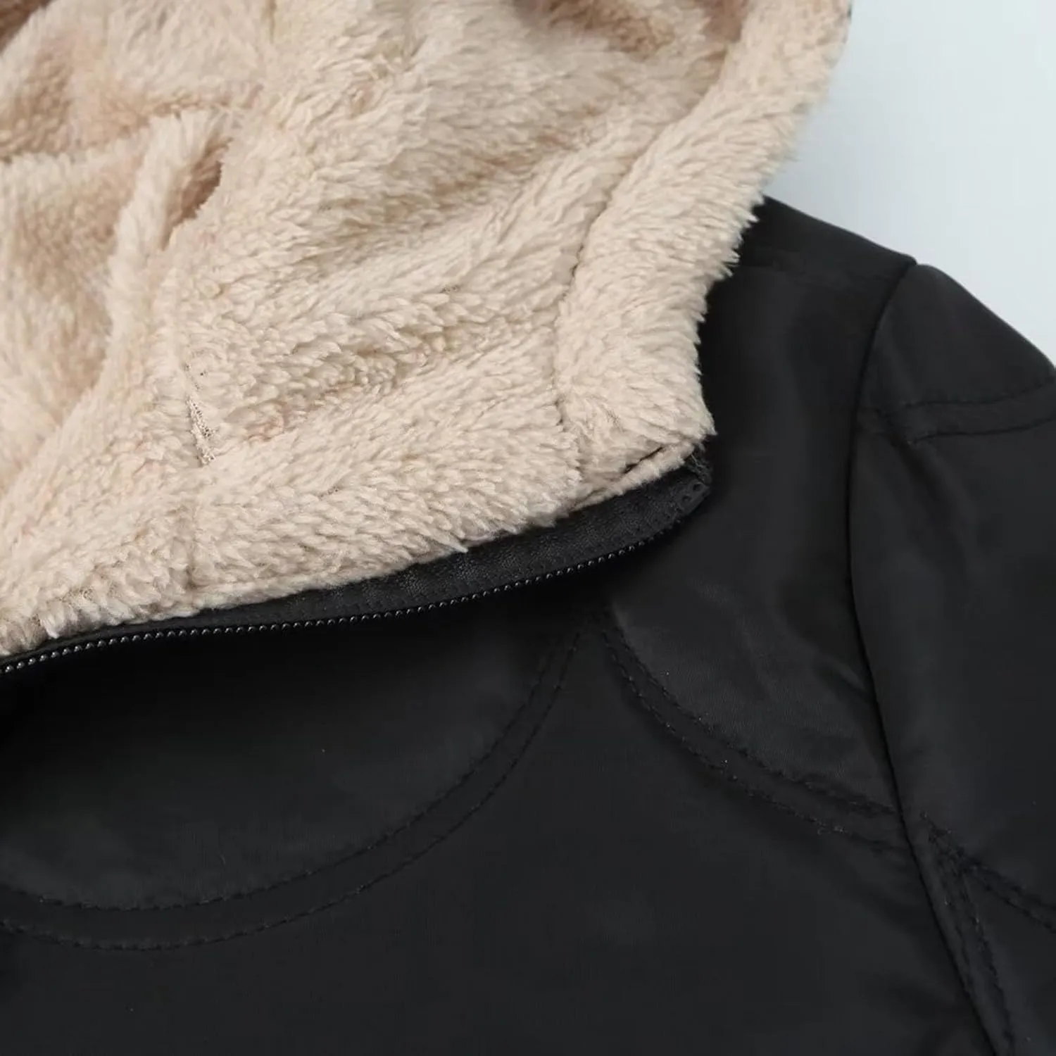 Women's Checked Lamb Velvet Jacket Casual Slim Fit Zipper Solid Color Keep Warm Hooded Long Sleeve Anorak Womens