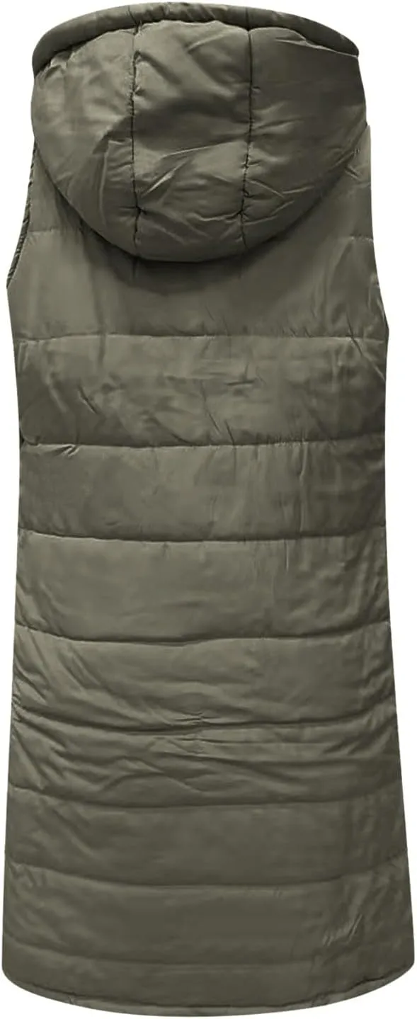 Womens Long Down Vest Hood Fashion Thickened Hooded Sleeveless Puffer Jackets Long Coats Warm 2024 Winter Outerwear