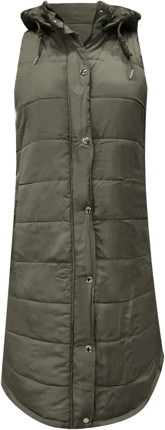 Womens Long Down Vest Hood Fashion Thickened Hooded Sleeveless Puffer Jackets Long Coats Warm 2024 Winter Outerwear