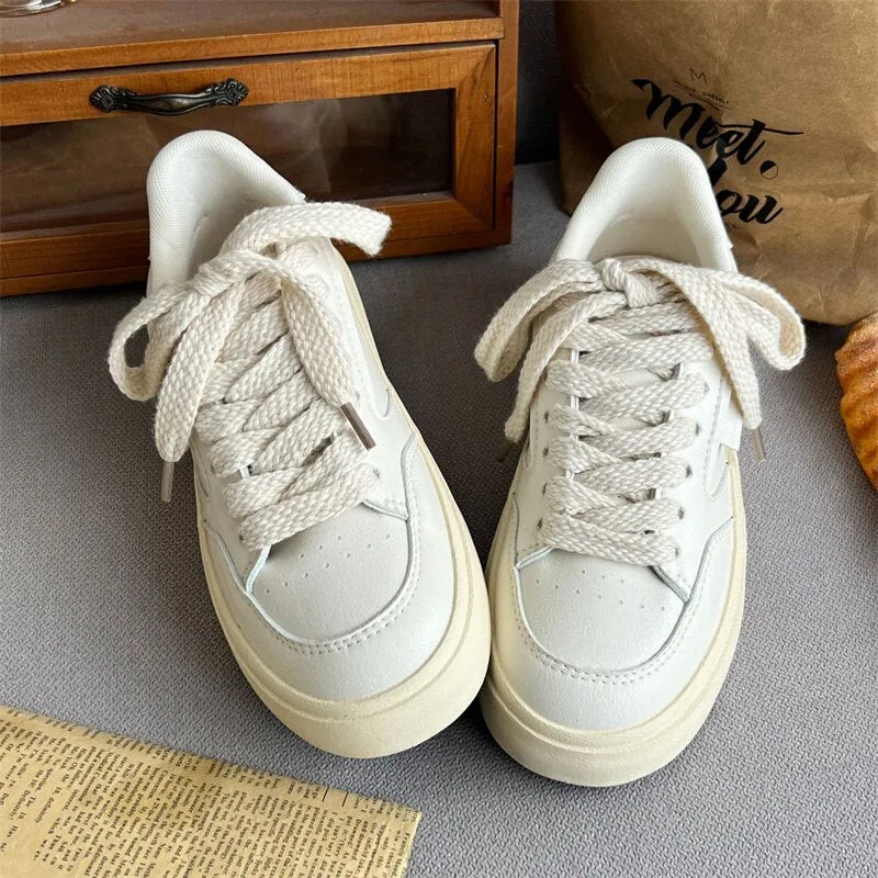 xiangtuibao Synthesis Leather Sneakers Women Designer Woman Spring Autumn Sneakers Female Flat Shoes Lace Up Casual Ladies Vulcanized Shoes